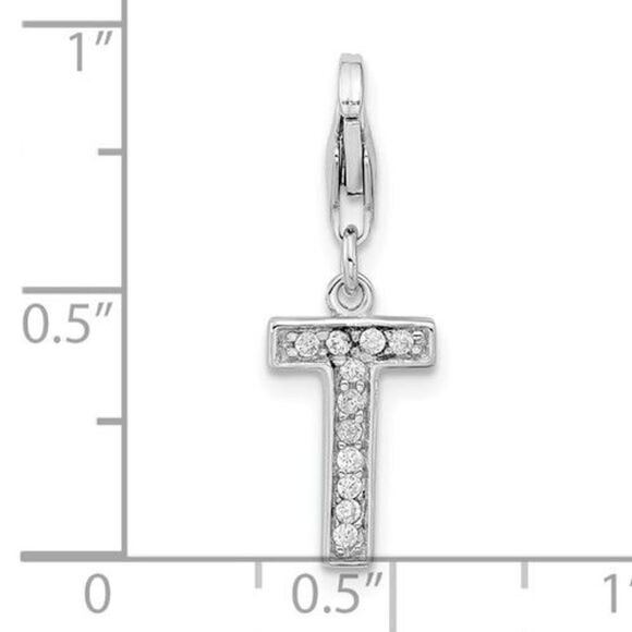 Amore La Vita Sterling Silver Rhodium-plated Polished CZ Letter T Initial Charm - Picture 6 of 6